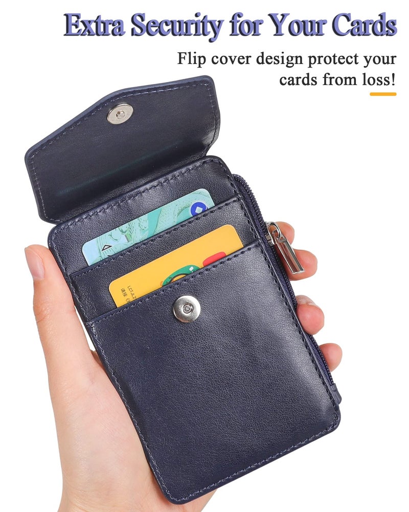 Teskyer Badge Holder with Side Zip Pocket, Multiple Card Slots Leather ID Holder Wallet with Neck Lanyard for Office Staffs, Teachers/Students, Couriers, Workers, Blue - Image 5